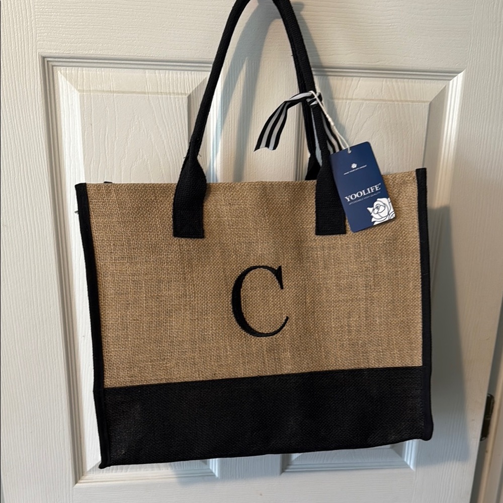 Black and Tan “C” Tote Bag